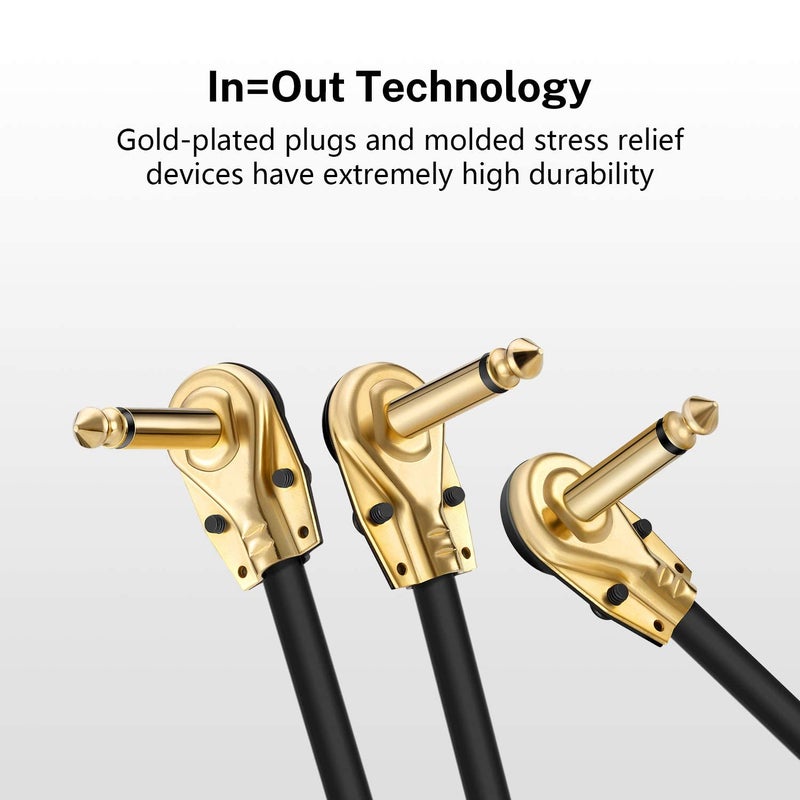 AZOR Guitar Patch Cables 4 Inch 3-Pack 6.35MM Effects Pedal Board Cord 1/4 Right Angle Instrument Cables for Amp/Amplifier,Mixer,Electric Bass (Gold) - Image 5